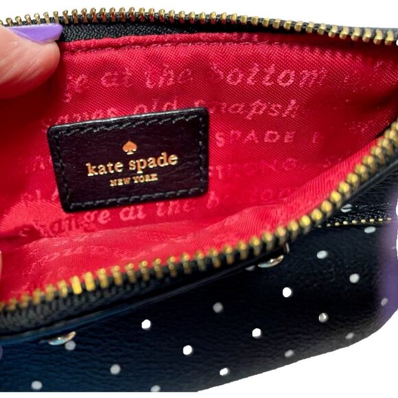 Kate Spade New York Black & White Polka Dot Wristlet PVC Leather 2 Zippers Purse - Picture 4 of 8